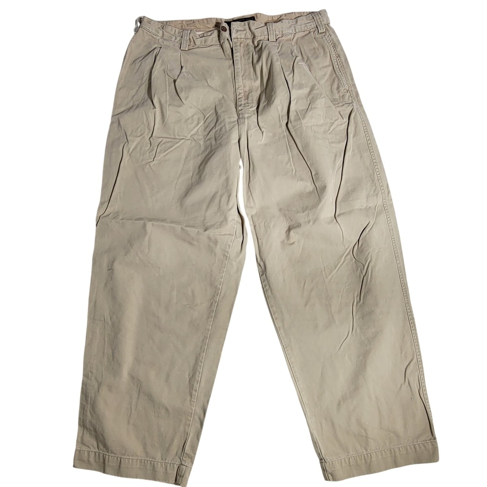 Abercrombie & Fitch Mens Tan Pleated Chinos Relaxed Fit Cotton Pants 40x30